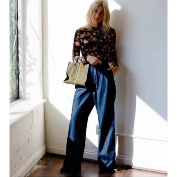 FRAME Oleat Wide Leg Denim Chino Pants Dark Rinse Wash Size 31 NWT - Picture 2 of 13